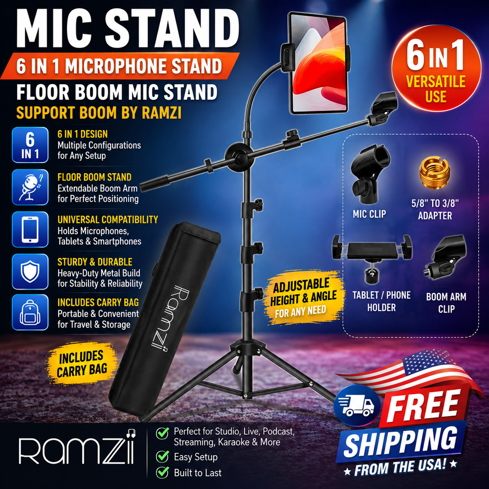 Mic Stand, 6 in 1 Microphone Stand, Floor Boom Mic Stand, Support Boom By Ramzi